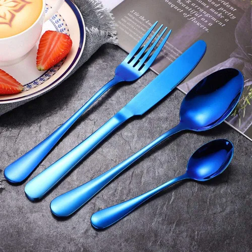 Vista 14 de 4pcs Set Cutlery Dinnerware 304 Stainless Steel Flatware Set Tableware Dinner Spoon Fork Knife Flatware Serving Sets (Black)