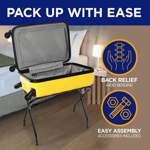 Vista 3 de Lifemaster Portaequipajes de metal – Paquete de 4 soportes plegables, fáciles de montar, ahorro de espacio y elegante marco de acero para maletas