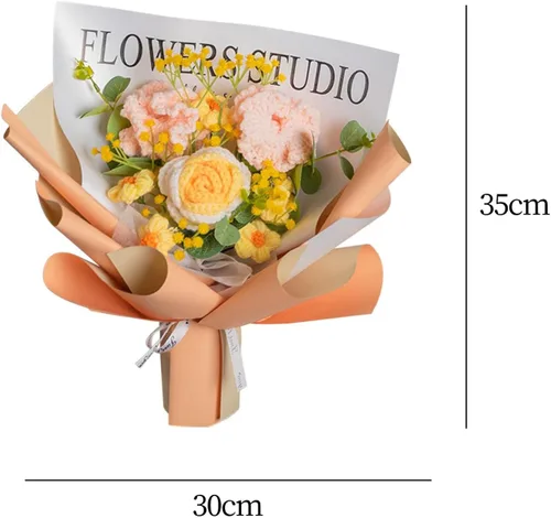 Vista 3 de Gralara Ramo de flores de ganchillo hecho a mano, flores artificiales, decoración del hogar, centro de mesa, plantas sintéticas para cumpleaños