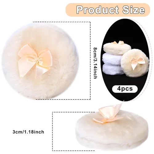 Vista 2 de 4 esponjas grandes y esponjosas, blancas para polvo facial, ultra suave, esponjas de maquillaje lavables y reutilizables (blanco y beige)
