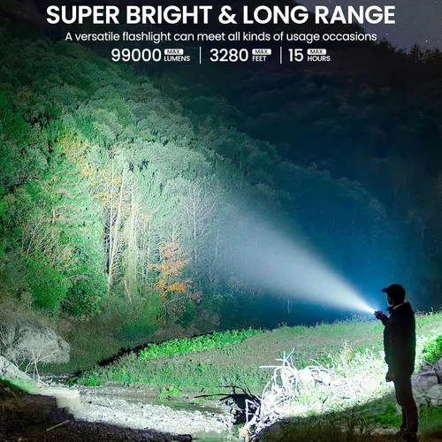 Vista 2 de BEFAMALI Paquete de 4 linternas recargables de alto lúmenes, luz de flash de 99000 lm, linternas LED brillantes ajustables con 5 modos y cable USB