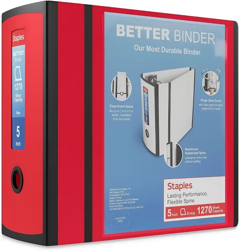 Vista 54 de Carpeta con anillos en forma de "D" de 1 pulgada para mejor visualización Staples, Negro
