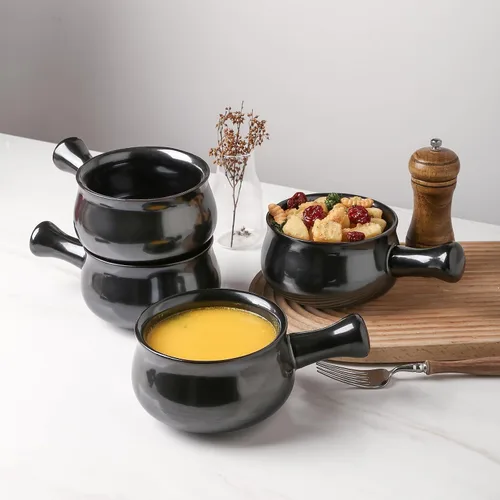 Vista 2 de vicrays Tazones de sopa de cebolla francesa con asas, 26 onzas para sopa, chile, estofado de res, resistentes a las astillas, aptos para Negro