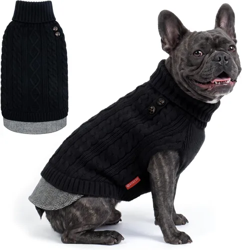 Vista 22 de KYEESE Suéter suave para perros pequeños, machos, abrigado, de cuello alto, ropa elástica de punto para gatos, abrigo cómodo para cachorros, de Gris
