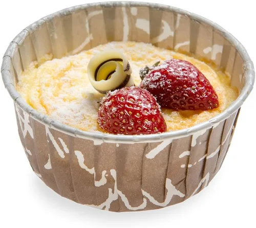 Vista 19 de Restaurantware Panificio - Tazas para hornear de 0.4 onzas, 200 forros acampanados para magdalenas, cajas de papel marrón y blanco congelables
