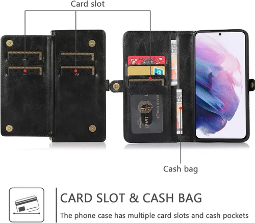 Vista 4 de Asuwish Funda de teléfono para Samsung Galaxy S22 Plus S22+ 5G Wallet Funda desmontable con protector de pantalla de vidrio templado y soporte