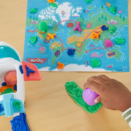 Vista 3 de Play-Doh Airplane Explorer - Juego de iniciación, juguetes preescolares para niñas y niños de 3 años y más con Jet, tapete de juego de mapa