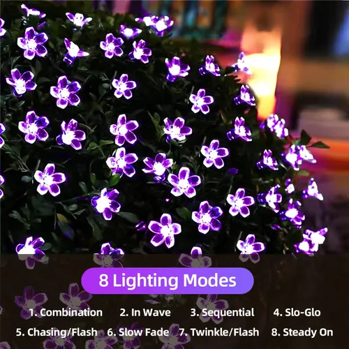 Vista 3 de ITICdecor - Tira de luces solares para exteriores con flores, impermeables, 50 luces LED, decoraciones de luces de hadas para árbol de Navidad