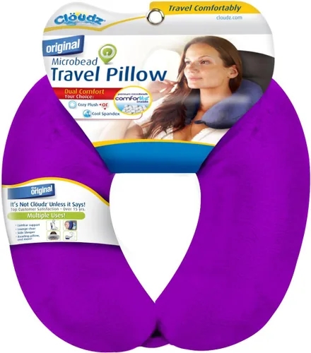 Vista 11 de Cloudz Almohada de viaje con microesferas de doble comodidad para el cuello en avión. Tela de felpa súper suave y acogedora en un lado, elastano