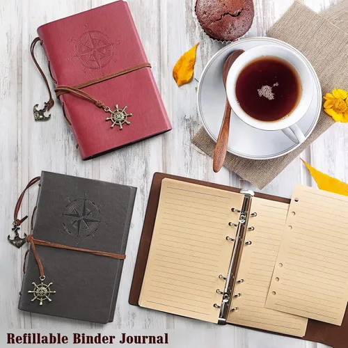 Vista 3 de Paquete de 7 cuadernos, diario de viaje de cuero PU recargable para escribir, diarios a granel para mujeres y hombres, regalos para estudiantes