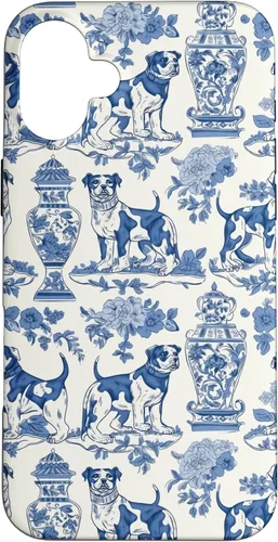 Vista 23 de Chinoiserie Dog Blue Toile Ginger Preppy Grandmillennial - Carcasa para iPhone 16