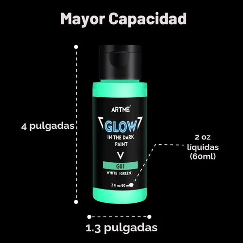 Vista 3 de ARTME Pintura que brilla en la oscuridad, juego de pintura de luz negra de 10 colores brillantes 60ml/2oz, pintura neón para manualidades, pintura