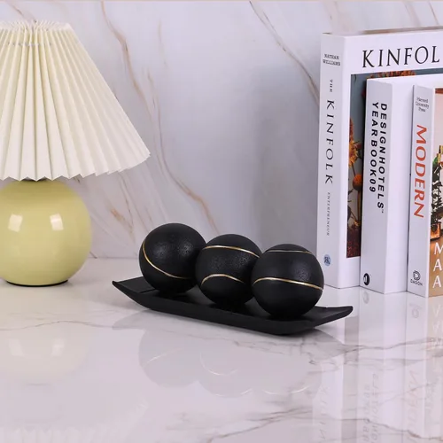 Vista 7 de LCCCK Juego de bandeja decorativa con bolas, soporte de TV de orbes decorativos negro dorado, centro de mesa de centro, elegantes bolas decorativas