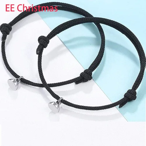Vista 2 de Pulseras magnéticas magnéticas de atracción mutua para parejas, mujeres, hombres, mejores amigos, relación a juego, pulsera de cuerda trenzada a