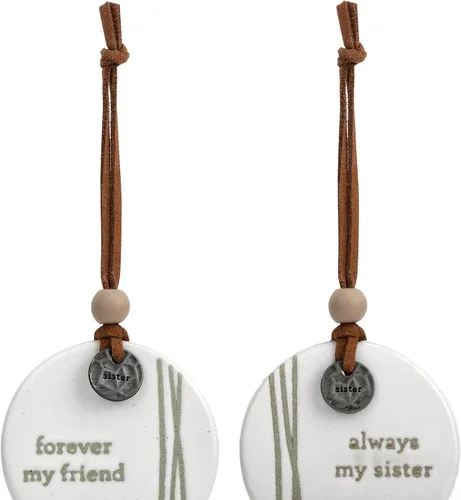 Vista 2 de DEMDACO Forever My Friend Always Sister - Juego de 2 adornos de gres (2 x 2), color blanco
