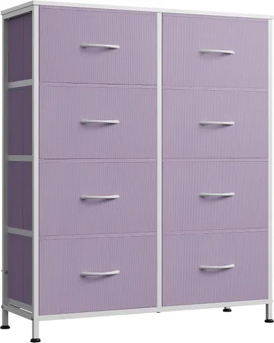 Vista 21 de WLIVE Torre de almacenamiento de tocador de 8 cajones de tela beige Bouclé para dormitorio