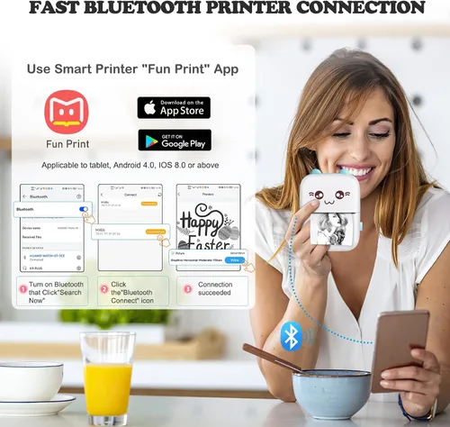 Vista 2 de Impresora de calcomanías, impresora térmica Bluetooth sin tinta con 10 rollos de papel, fabricante de calcomanías, cápsula de impresión, impresoras