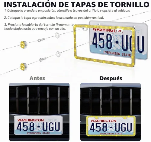 Vista 3 de SHARE&CARE Marco de matrícula brillante, cubierta de matrícula de cristal, soporte para placa de automóvil con diamantes de imitación de cristal AB