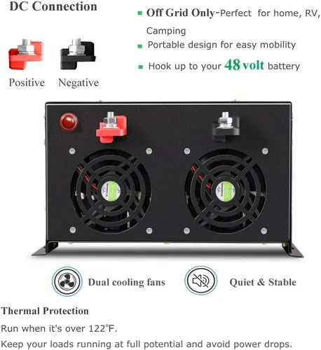Vista 2 de WZRELB Inversor de energía solar de onda sinusoidal pura de 8000W 48V AC a 120V DC - RV, camping, sistema solar