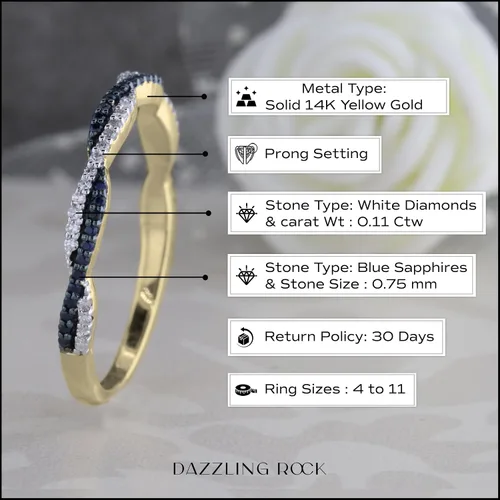 Vista 4 de Dazzlingrock Collection Anillo apilable redondo de zafiro azul y diamante blanco para mujer en oro macizo de 14 quilates