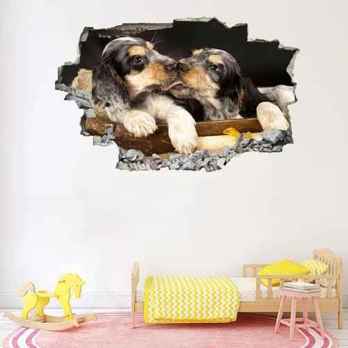 Vista 3 de Decoración de pared 3D de animales, calcomanía de pared extraíble de perro, moderna, impermeable, calcomanías murales para agujero de pared