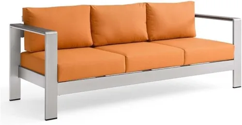 Vista 19 de Modway Sofá de aluminio y tela para patio al aire libre Shore en plata/gris