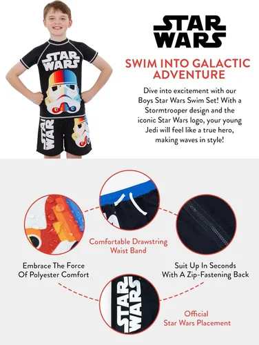 Vista 7 de STAR WARS Disfraz de natación para niños Traje de baño de Stormtrooper de 2 piezas para niños Camiseta de protección y pantalones cortos
