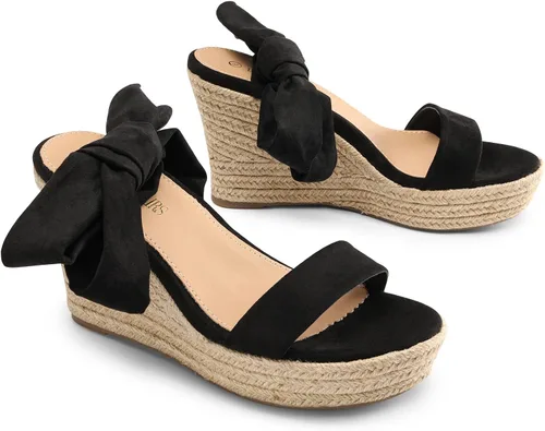 Vista 2 de DREAM PAIRS Alpargatas de punta abierta para mujer, con cordones y correa de tobillo, sandalias elegantes