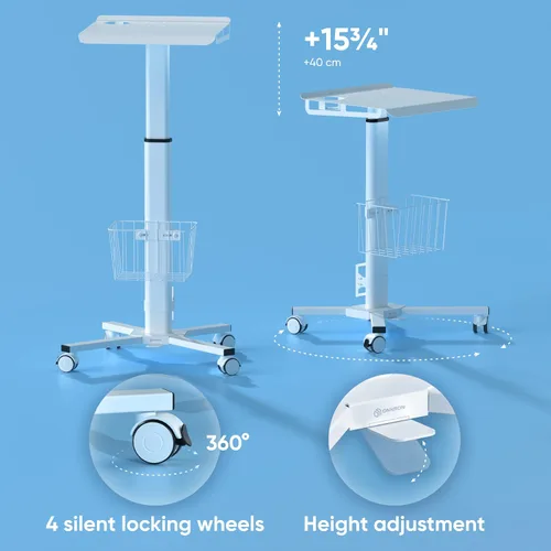Vista 5 de ONKRON Carrito móvil para laptop con ruedas, carga hasta 17.6 libras, escritorio rodante de pie con altura ajustable, estación de trabajo portátil