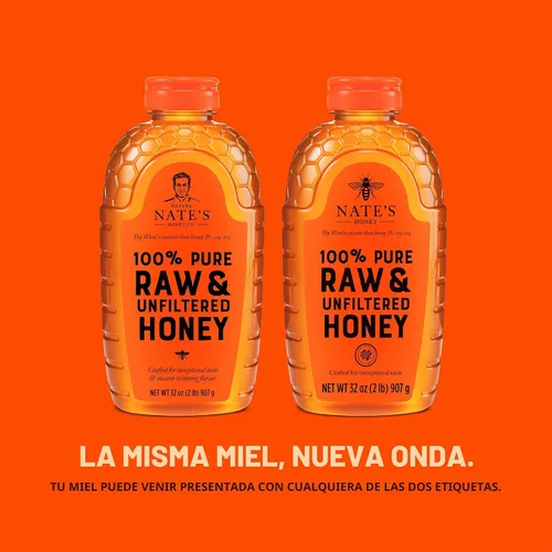 Vista 5 de Nate's - Miel 100% pura, cruda y sin filtrar - Sabor galardonado, botella exprimible de 32 onzas