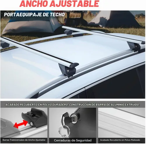 Vista 3 de J2 Engineering J2-RR-120-WH - Par de portaequipajes de aluminio de 49 pulgadas para rieles elevados con bordes en ángulo, universal, ajustable de 32