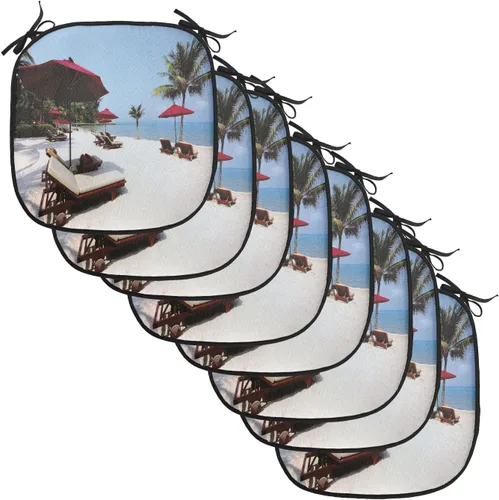 Vista 28 de Lunarable Cojín para silla costera, diván del desierto, descanso solitario, vacaciones, tropical, resort playa, ocio, asiento acolchado para cocina