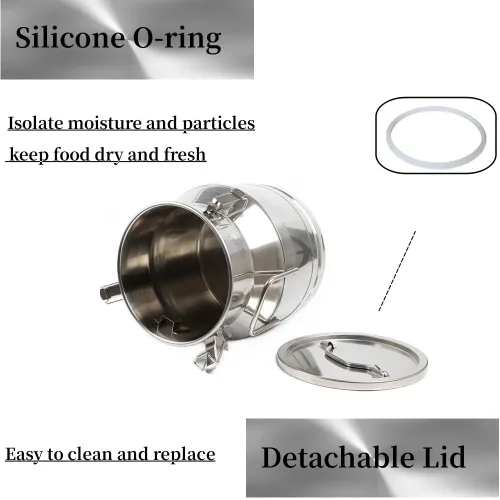 Vista 5 de Lata de leche de acero inoxidable de 3.17 galones, cubo de leche resistente con mango ergonómico y tapa hermética, recipiente sólido líquido SS