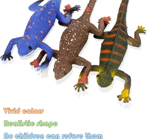 Vista 4 de Paquete de 12 figuras de animales de lagarto, juego de juguetes de reptiles de 6 pulgadas que cambian de color y elástico, para fiestas temáticas