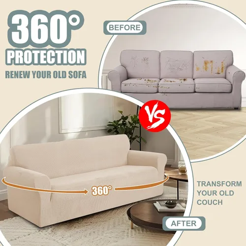 Vista 3 de Fundas elásticas para sofá biplaza, lavable, color beige