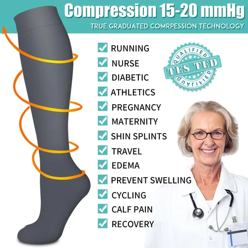 Vista 6 de Paquete de 4 calcetines de compresión para mujeres y hombres, el mejor apoyo para médicos, correr, enfermería, atletismo