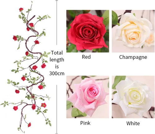 Vista 6 de Guirnalda de flores artificiales para colgar en la pared, de 118 pulgadas para colgar en la pared, guirnalda de plantas falsas para jardín, al aire