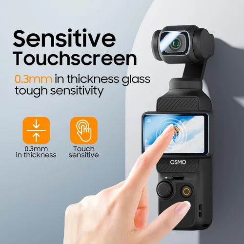 Vista 2 de DJI Osmo Pocket 3 - Protector de pantalla y protector de lente, 2 unidades, vidrio templado, dureza 9H, resistente a los arañazos, ultra HD