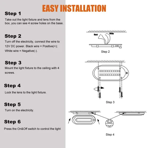 Vista 8 de Facon - Juego de 2 accesorios de luz LED para RV de 12 V, luz de techo con interruptor - DDS01-008, luz interior de 12 voltios para autocaravanas
