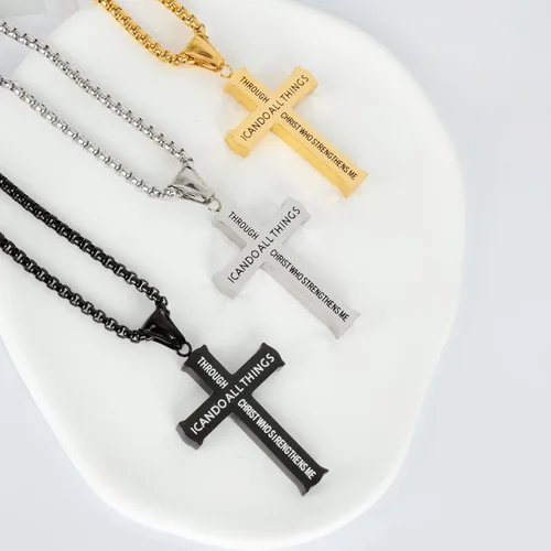 Vista 7 de LeapoFaith Colgante de cruz para espejo retrovisor de automóvil, adorno colgante de acero inoxidable, collar de cruz de oración del señor, regalo