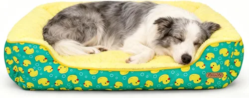 Vista 10 de Cama rectangular lavable para perros grandes, medianos y pequeños, camas suaves y relajantes, sofá cálido y duradero para mascotas con parte Rosa