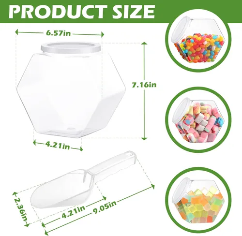 Vista 2 de Hoolerry Juego de 12 tarros de plástico para dulces con cucharas que incluye 6 tarros hexagonales para galletas con tapa para bufé de dulces y 6