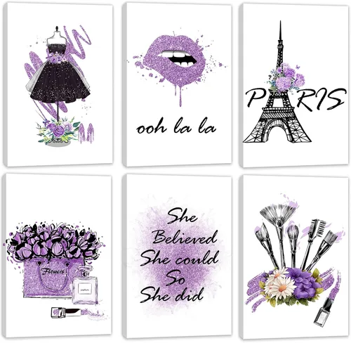 Vista 10 de HoozGee Juego de 6 pósteres enmarcados de maquillaje de moda, decoración de pared con marco de París, impresiones artísticas de pared