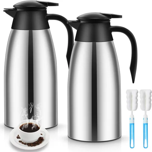 Vista 10 de Ziliny Paquete de 2 jarras térmicas de café de 51 onzas, jarra de café de acero inoxidable aislada al vacío de doble pared, mantiene las bebidas