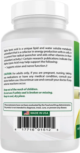 Vista 7 de Best Naturals Ácido alfa lipoico 600 mg 60 cápsulas – ALA Potente antioxidante (60 unidades (paquete de 1))