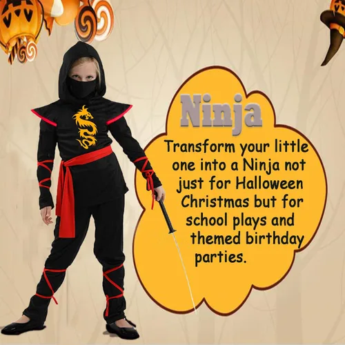 Vista 2 de SATKULL Ninja Deluxe Costume Set for Kids Muscle Ninja Costume