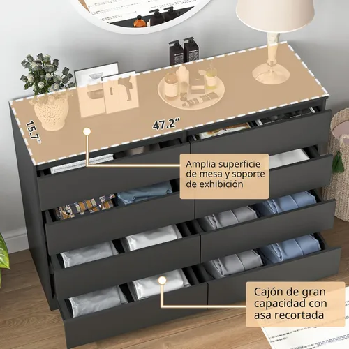 Vista 5 de Vibe & Dine Cómoda Doble de 8 Cajones, Cómoda Moderna con Almacenamiento Amplio para Closet, Dormitorio, Sala de Estar, Negro