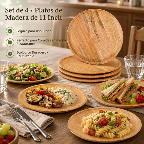 Vista 5 de Alpha Living Home - Juego de 4 platos de carga de madera natural