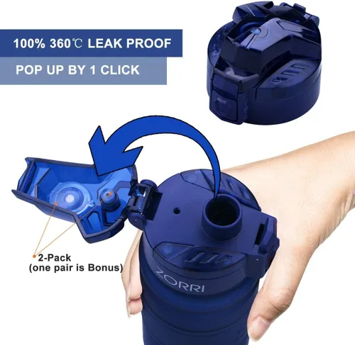 Vista 5 de Botella de agua deportiva Zorri, 400/500/700ml/1L, sin BPA, a prueba de fugas, ligera, botellas Tritan para exteriores, camping, ciclismo, fitness