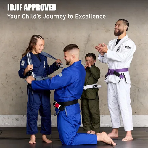 Vista 6 de Elite Sports Kids BJJ GI - Kimono brasileño Jiujitsu Gi con tela preencogida y cinturón, para niños y jóvenes, aprobado por la IBJJF